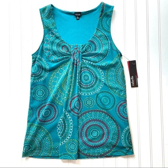 Rafaella Tank Blouse Mesh Teal Green blue Size Small Circles Sleeveless NWT - Picture 1 of 9